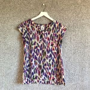 CABI Multi-colored Feather Print T-shirt Size S